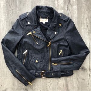 Michael Michael Khors Navy Moto Leather Jacket
